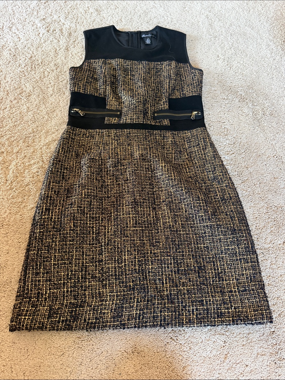 KENNETH COLE New York Verida Size 4 Gold Black Tweed Sheath Dress